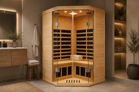Deluxe Hemlock Far Infrared Corner Sauna Room with Glass Front for Two Persons
