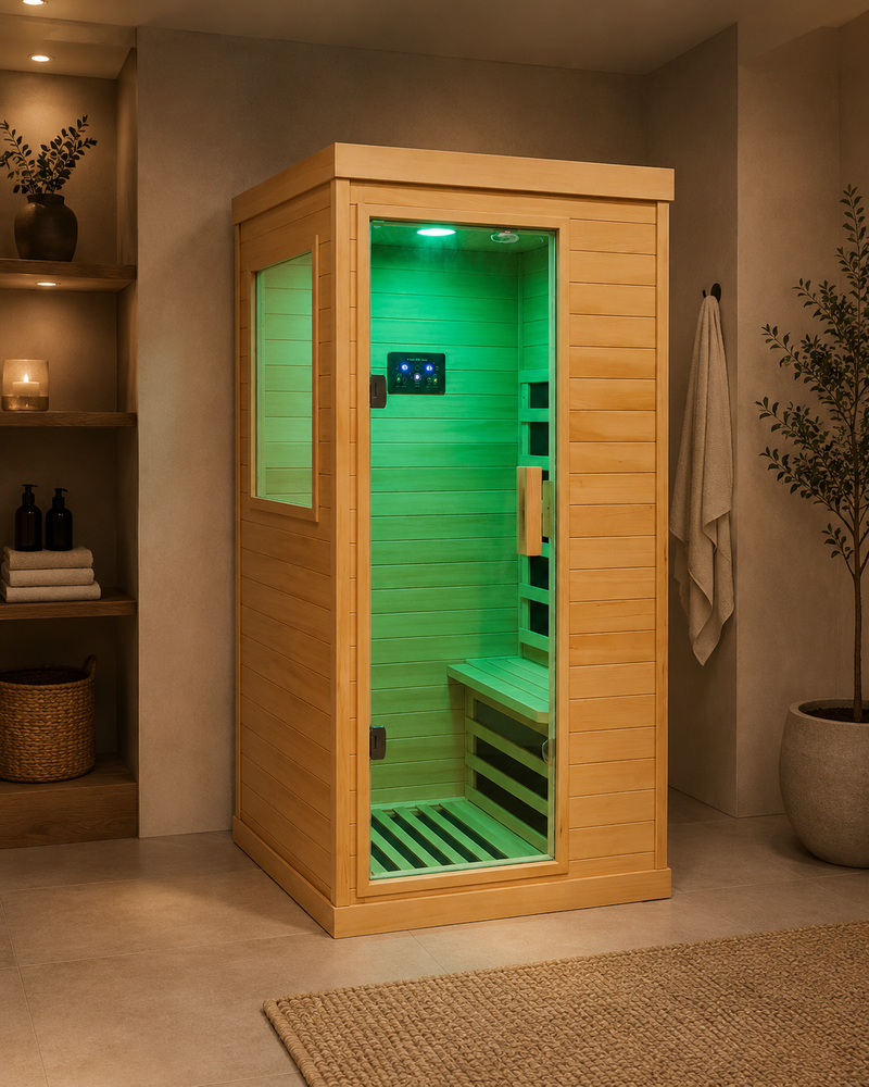 Infrared Sauna Room Single Room With Hemlock Frame, 6 Heating Plates, Built-In Lights And Bluetooth Audio - Natural