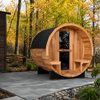 Blisspod, Canadian Red Cedar Outdoor Steam Barell Sauna, 2-4 / 4-6 persons with Full Glass Back & 2 front Porch seats